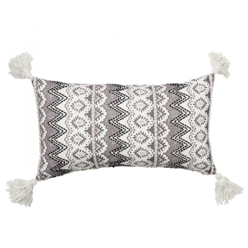 Logan & Mason Chelsea Charcoal Printed & Embellished Cotton Decorator Cushion | 35x60 | Charcoal